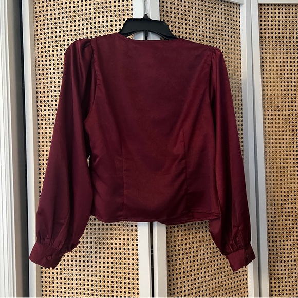 Boutique Blouse - Burgundy Silk Button Up - Picture 3 of 7